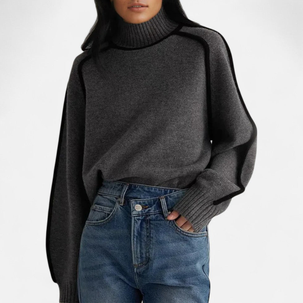 Cashmere rullekrave sweater med kontrast piping
