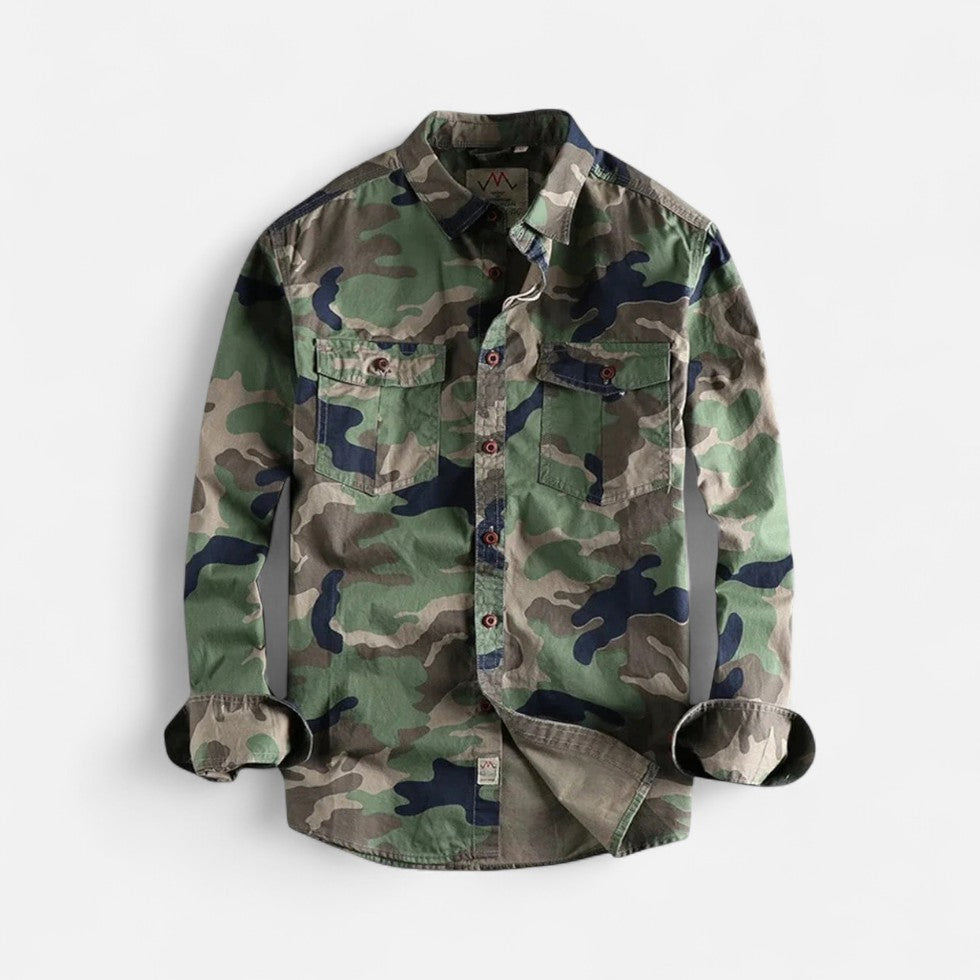 Camouflage mønster skjortejakke med brystlommer til mænd