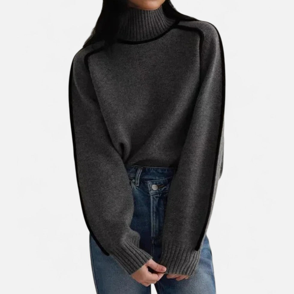 Cashmere rullekrave sweater med kontrast piping