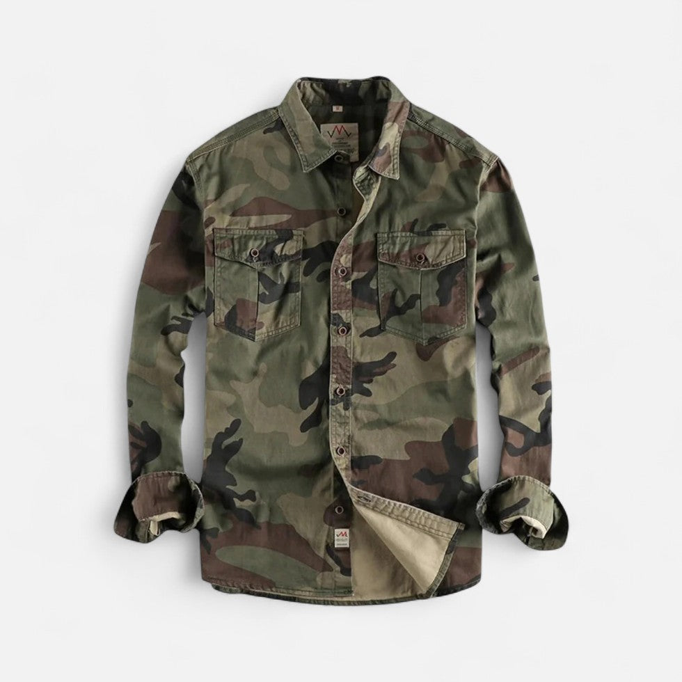 Camouflage mønster skjortejakke med brystlommer til mænd