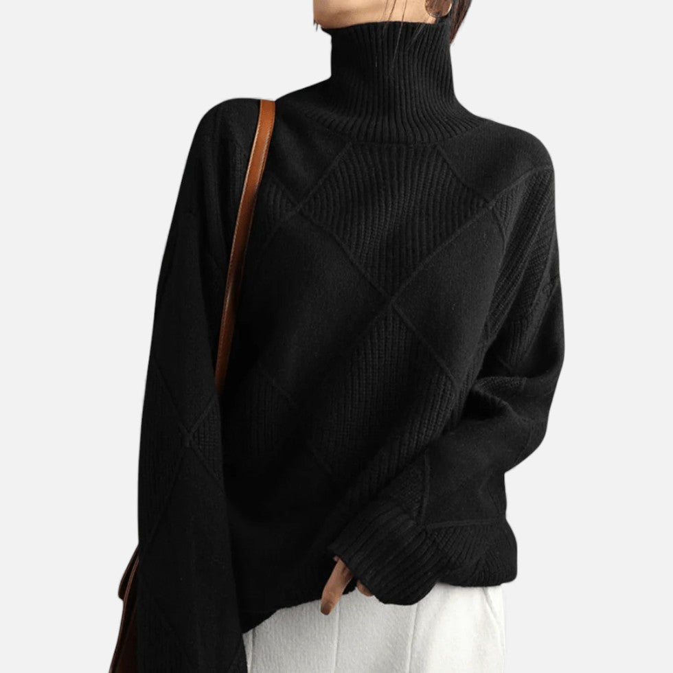 Blød dames højhalset sweater med struktureret strik