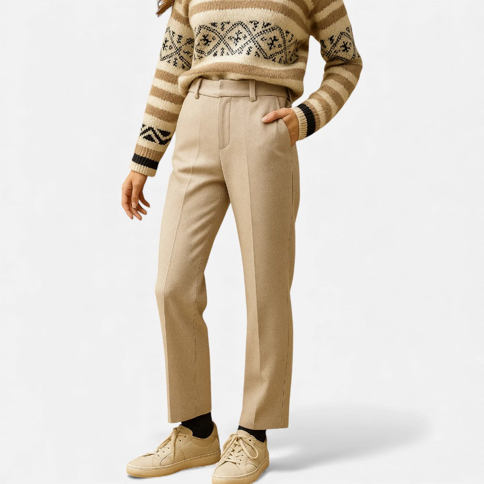 Dame stofbukser med hørmønster