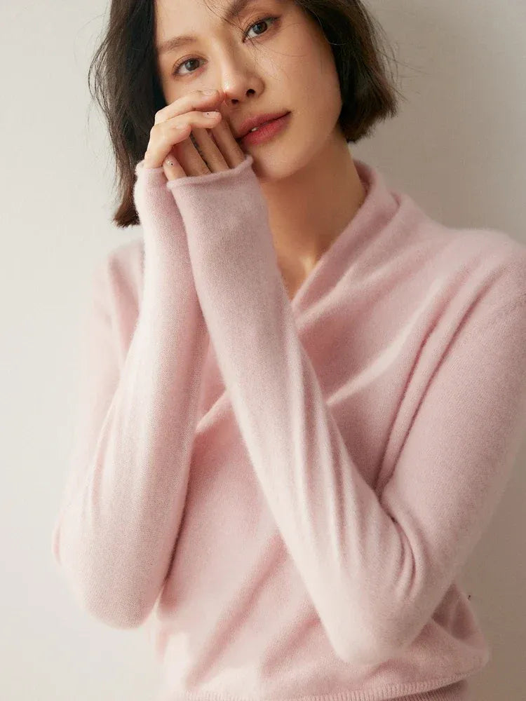 Cashmere wrap sweater med V-hals