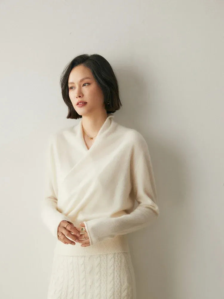 Cashmere wrap sweater med V-hals