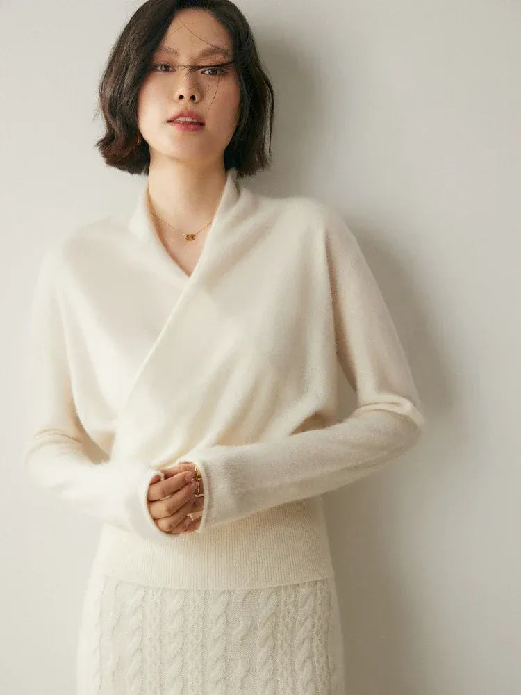 Cashmere wrap sweater med V-hals