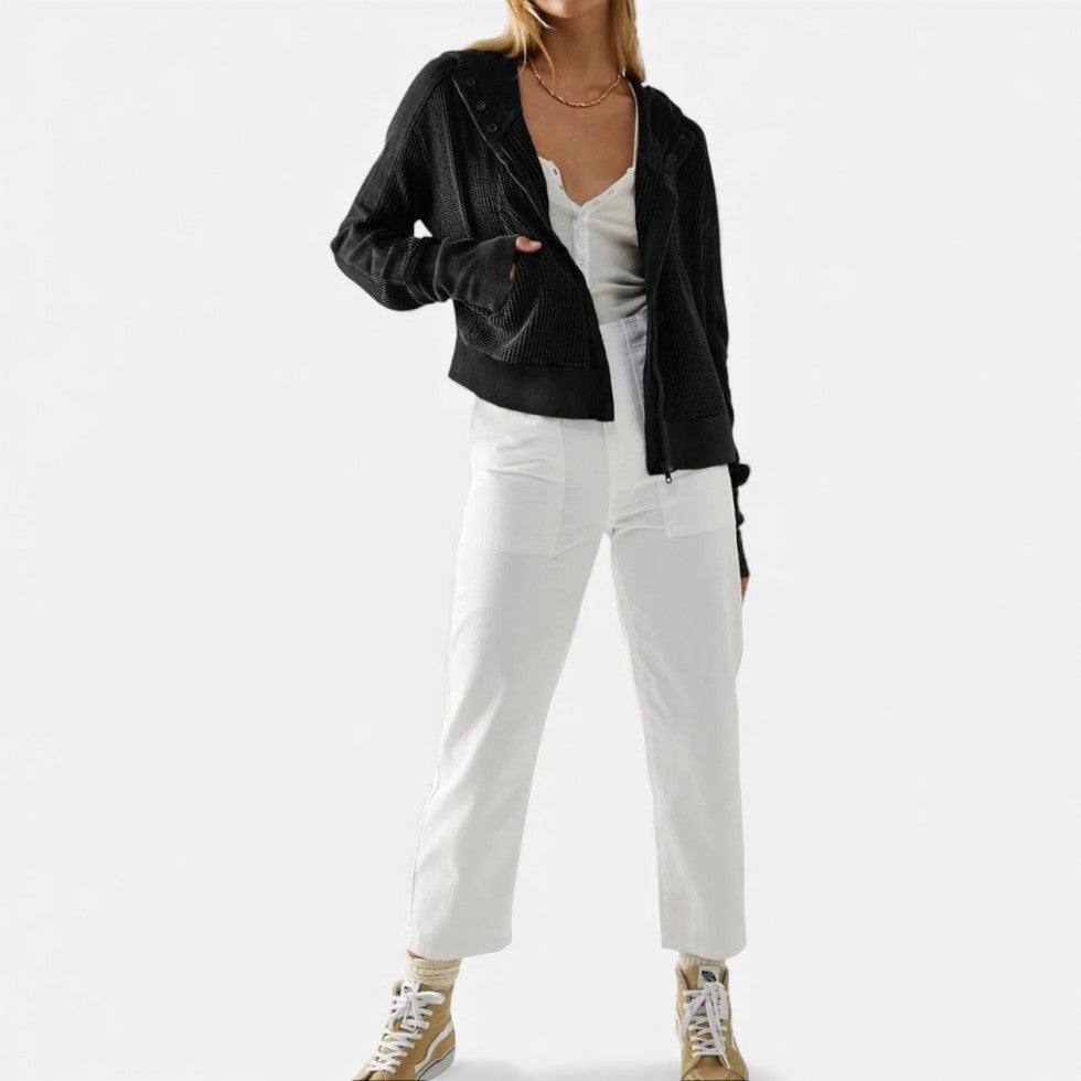 Dame vaffelstrikket hættetrøje