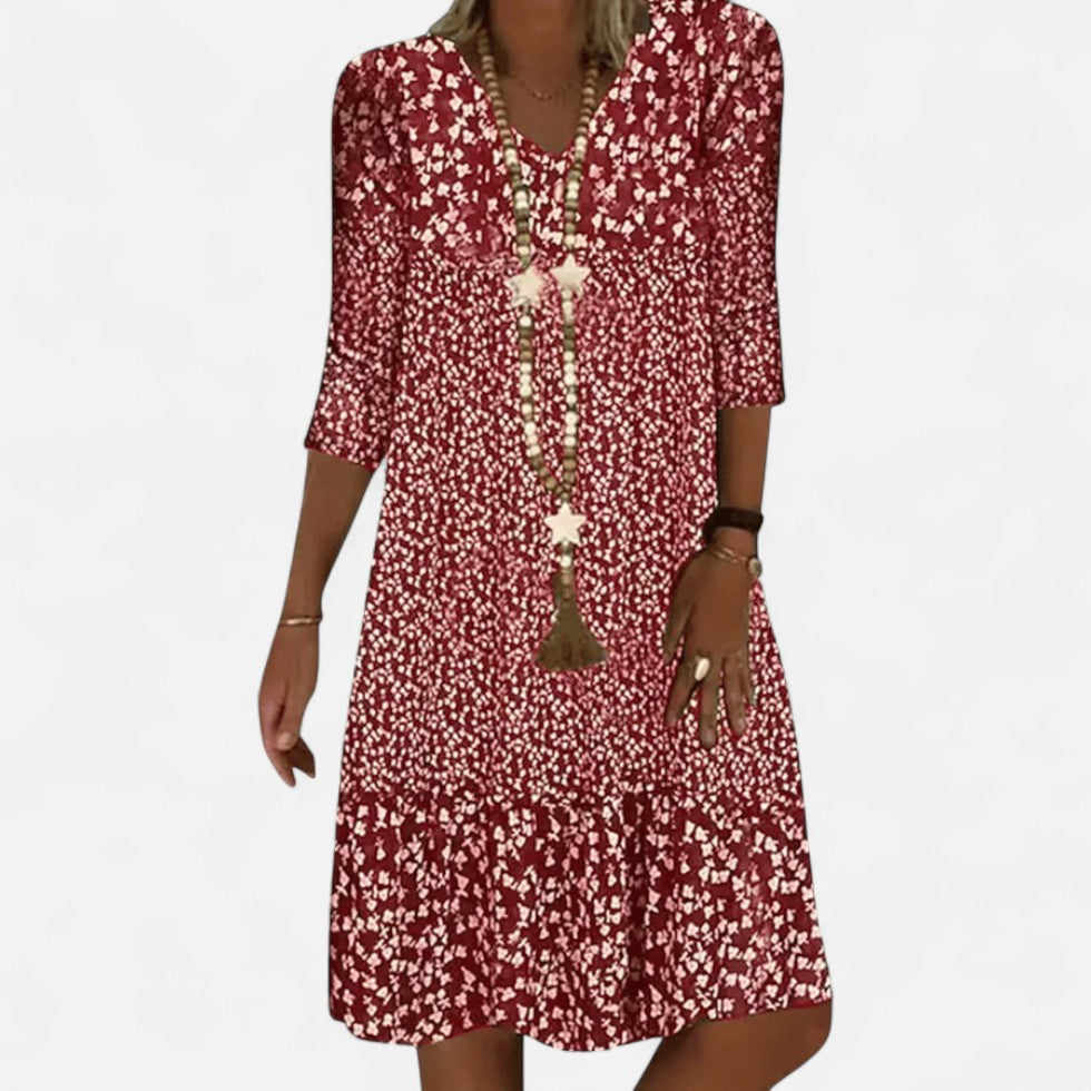 Blomster casual kjole med V-hals og trekvartærmer