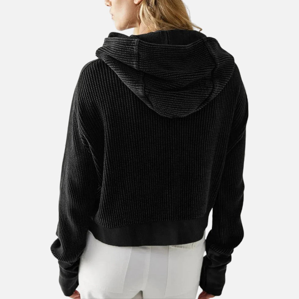 Dame vaffelstrikket hættetrøje