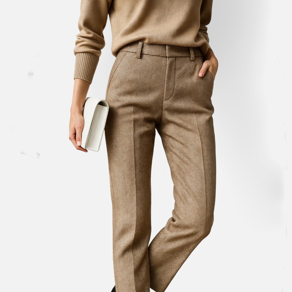 Dame stofbukser med hørmønster