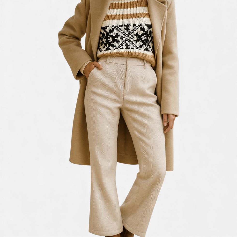 Dame stofbukser med hørmønster