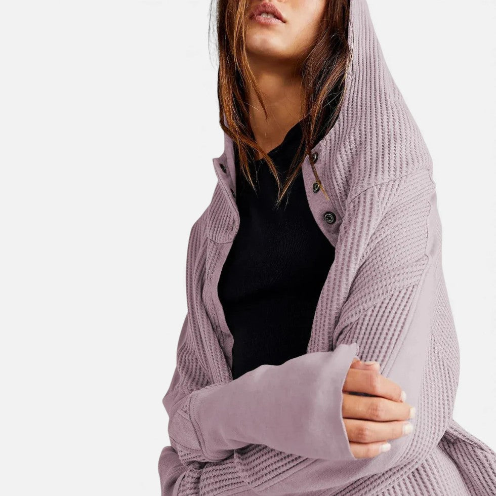 Dame vaffelstrikket hættetrøje