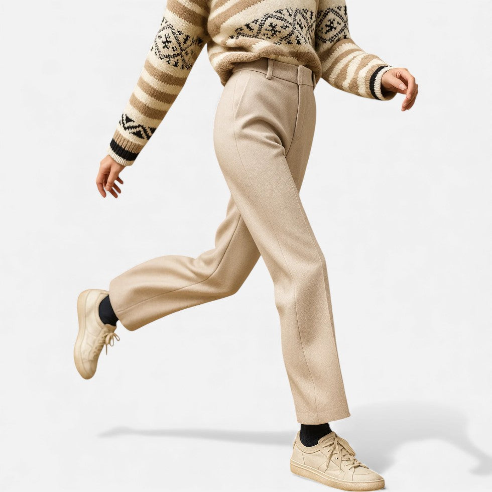 Dame stofbukser med hørmønster