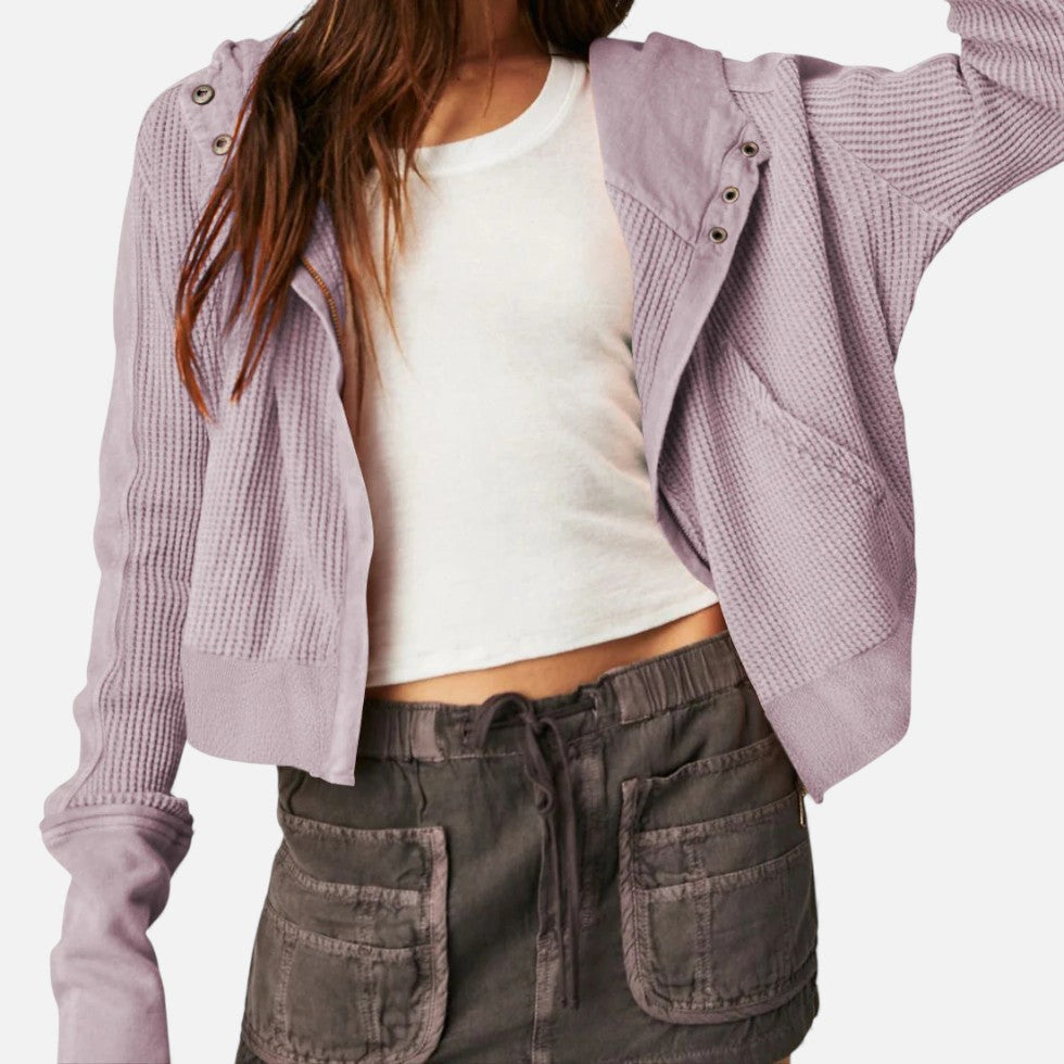 Dame vaffelstrikket hættetrøje