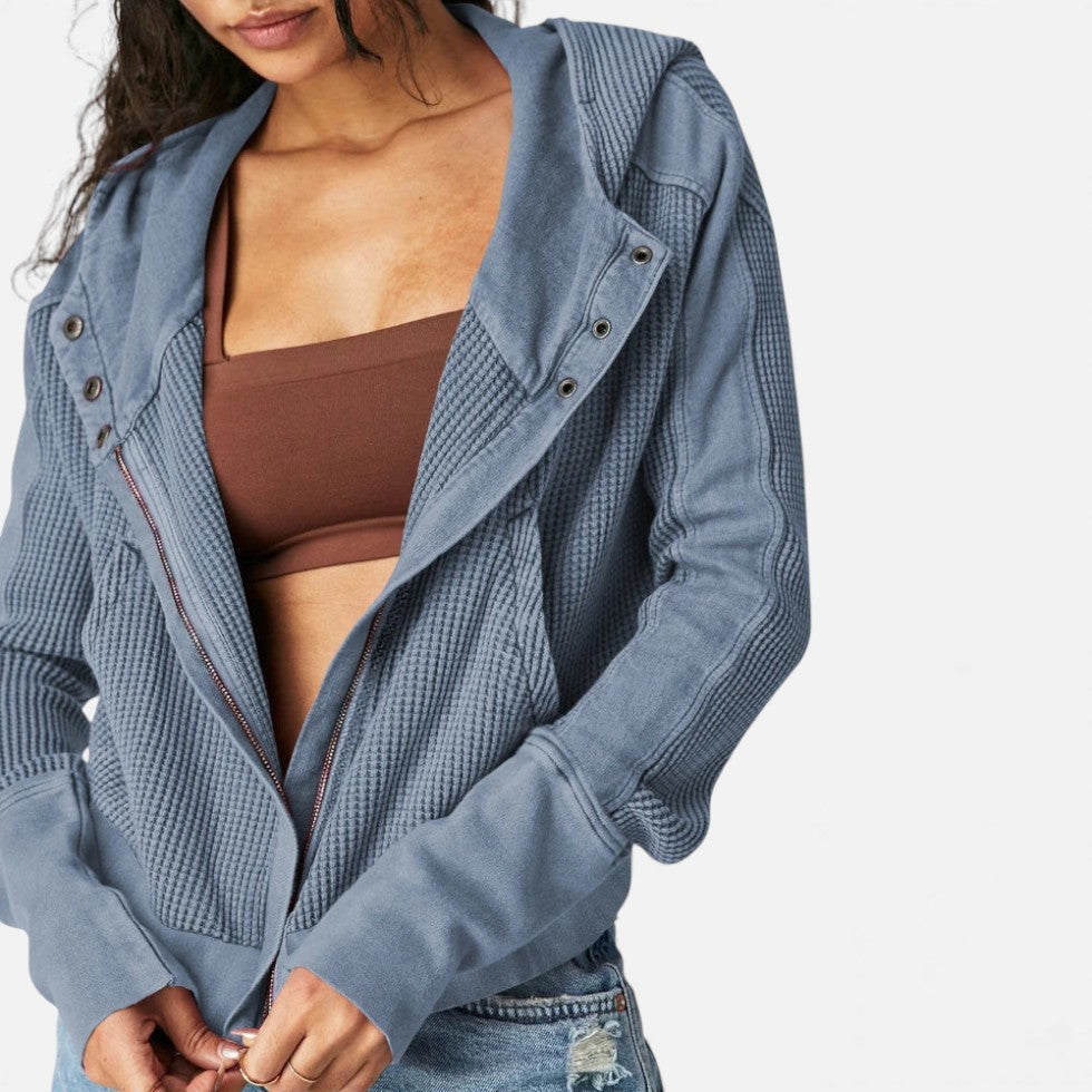 Dame vaffelstrikket hættetrøje