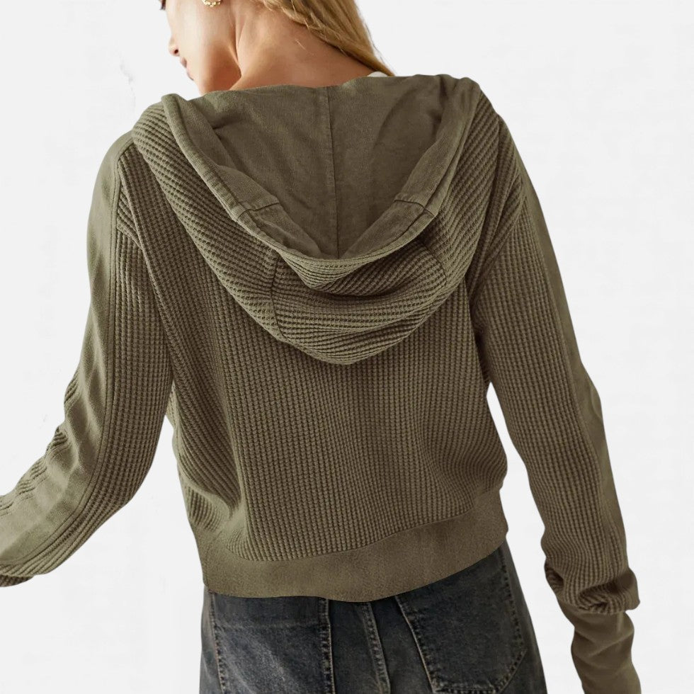 Dame vaffelstrikket hættetrøje