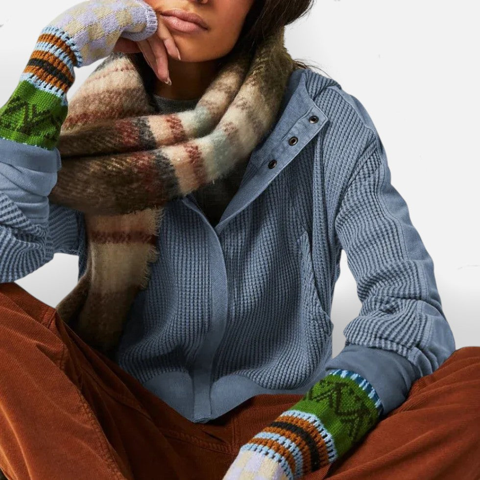 Dame vaffelstrikket hættetrøje