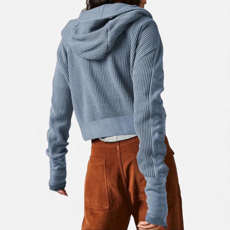 Dame vaffelstrikket hættetrøje