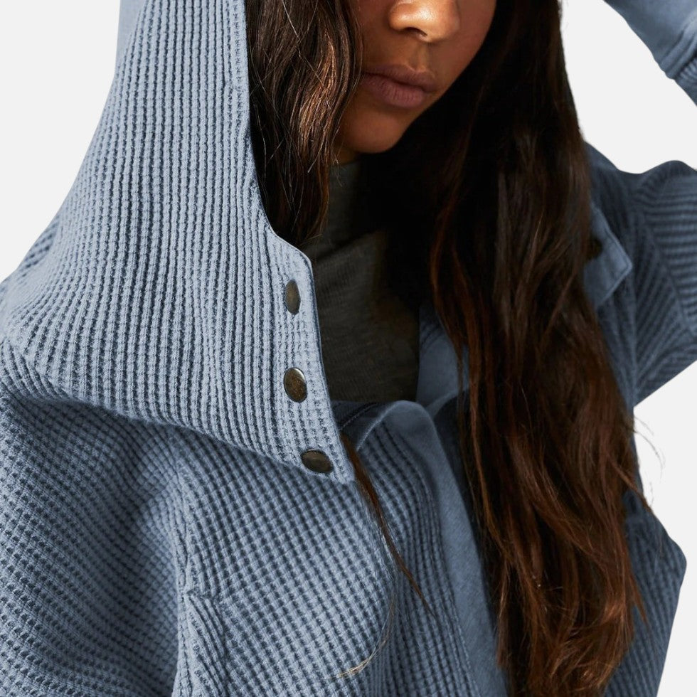 Dame vaffelstrikket hættetrøje