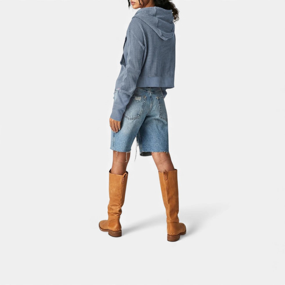 Dame vaffelstrikket hættetrøje