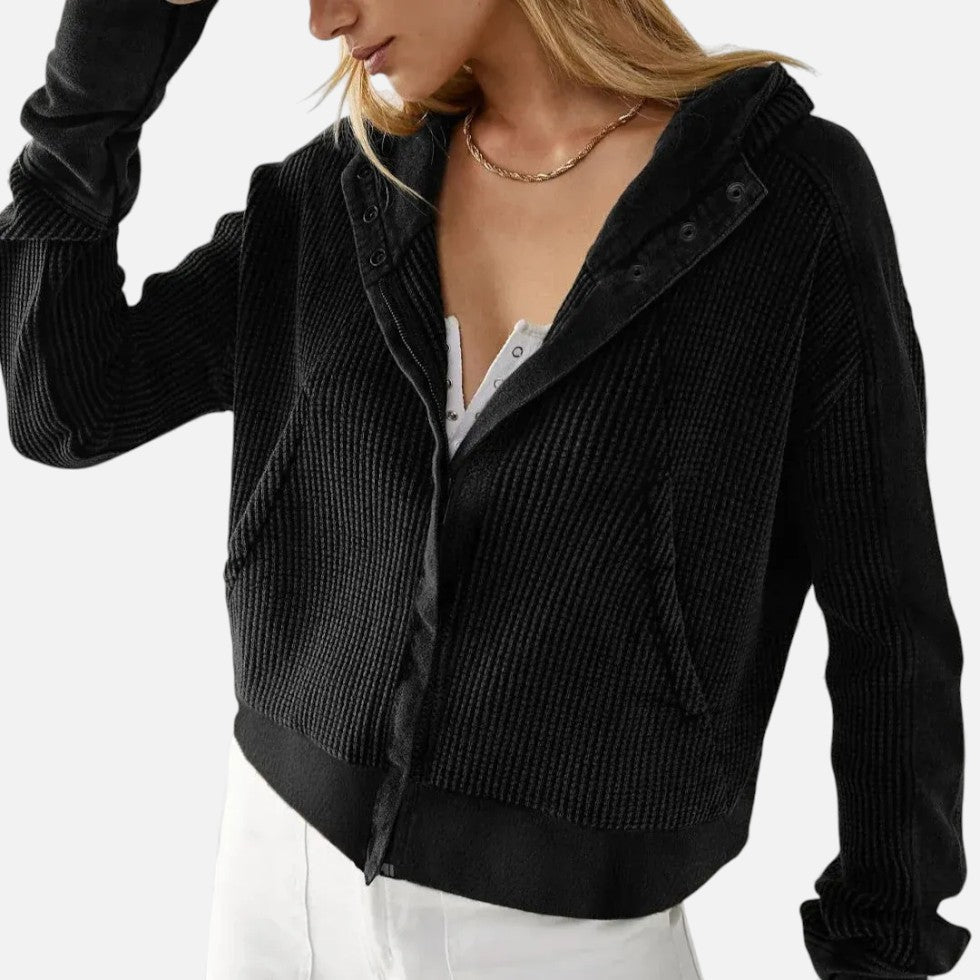 Dame vaffelstrikket hættetrøje