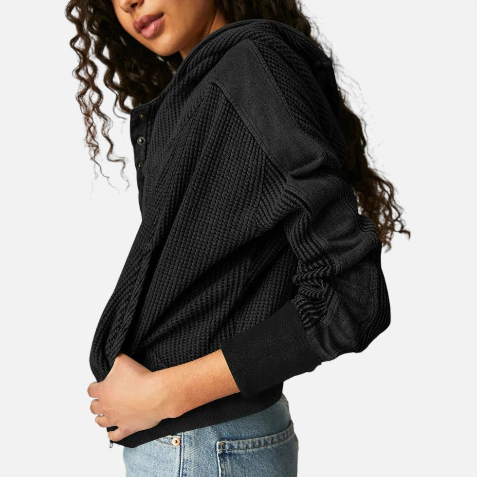 Dame vaffelstrikket hættetrøje