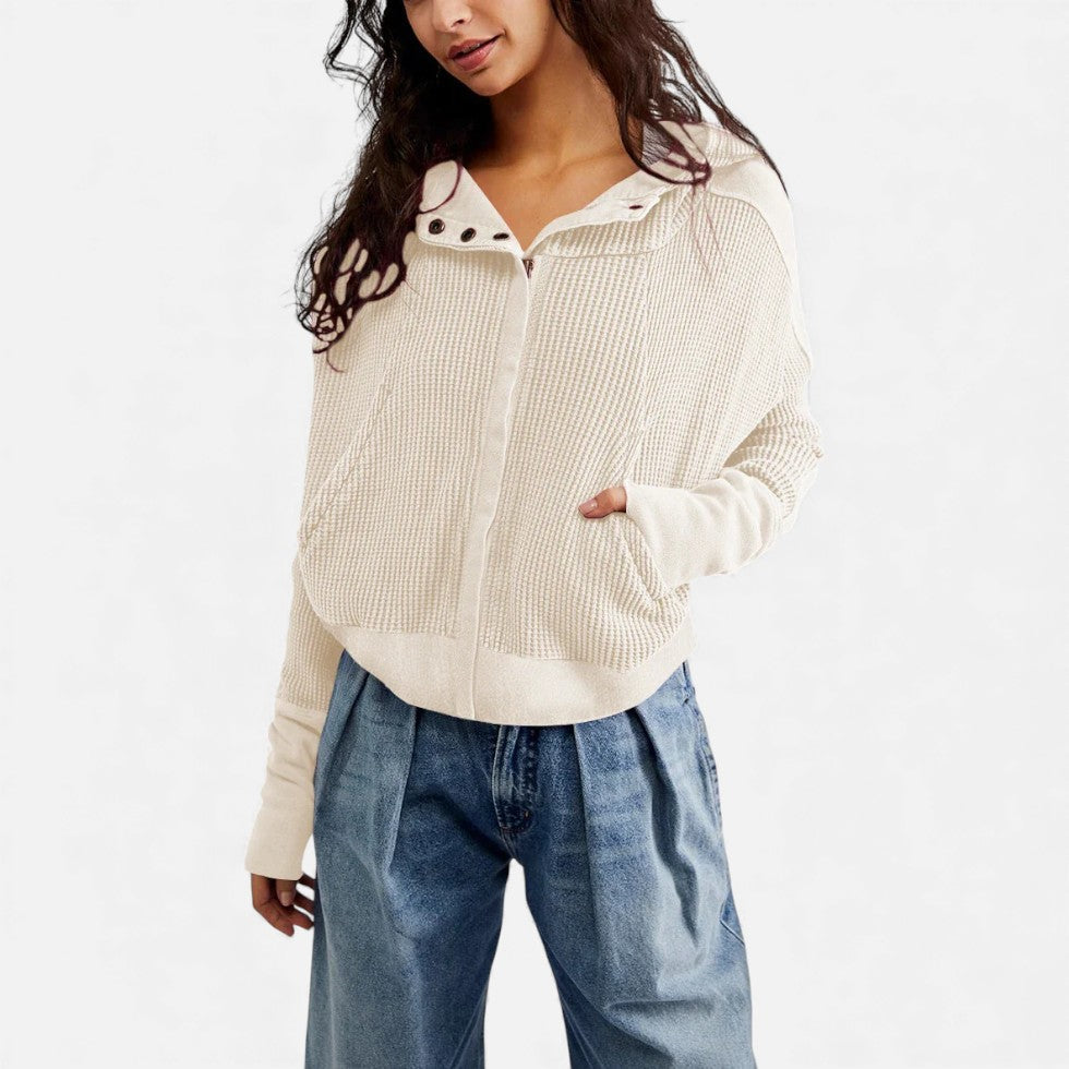 Dame vaffelstrikket hættetrøje