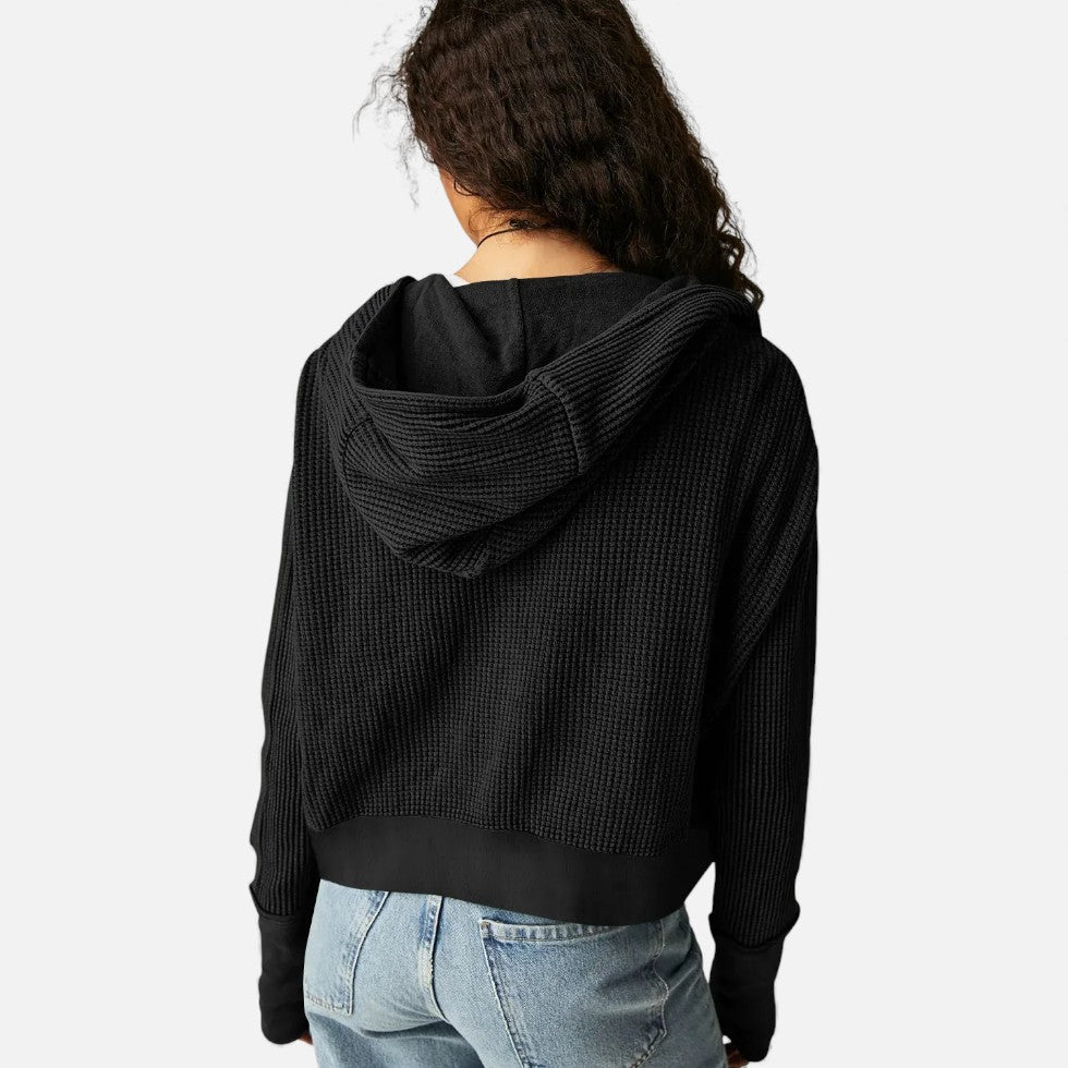 Dame vaffelstrikket hættetrøje