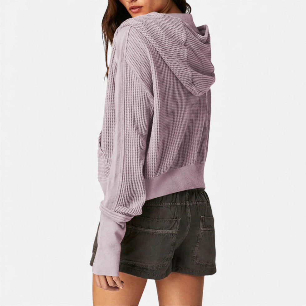 Dame vaffelstrikket hættetrøje