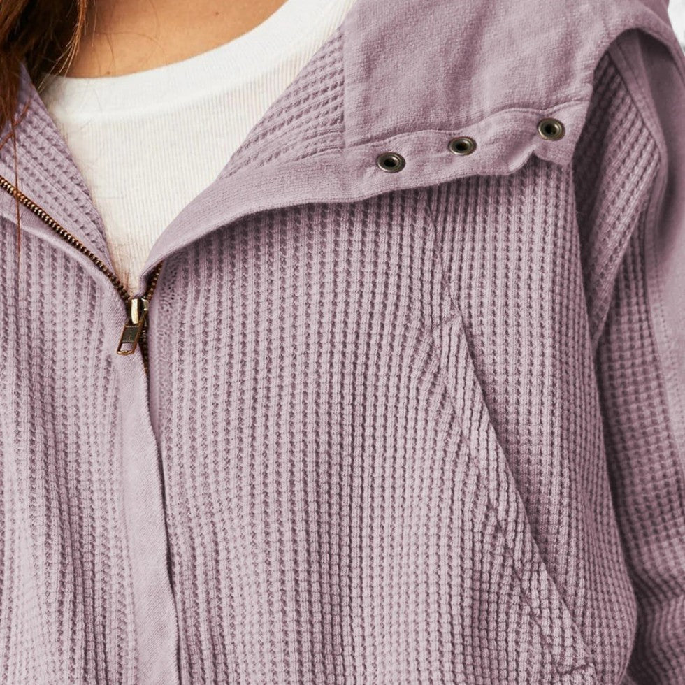 Dame vaffelstrikket hættetrøje