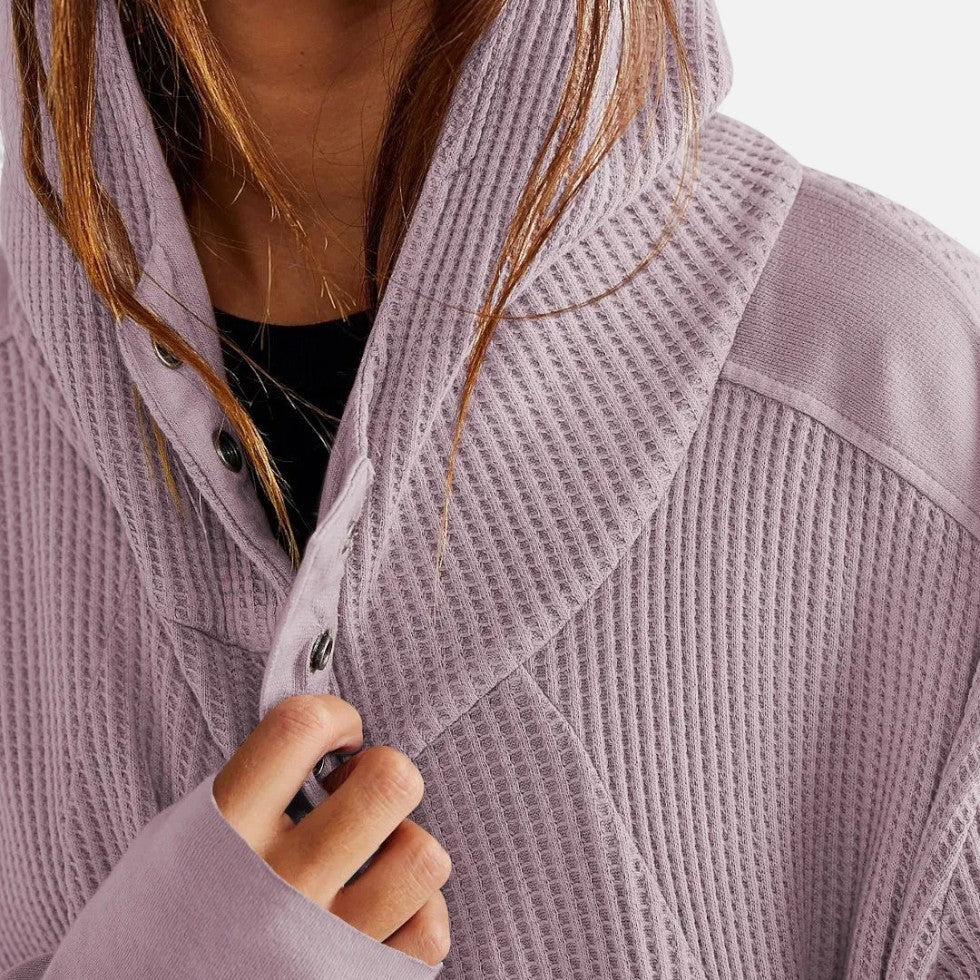 Dame vaffelstrikket hættetrøje