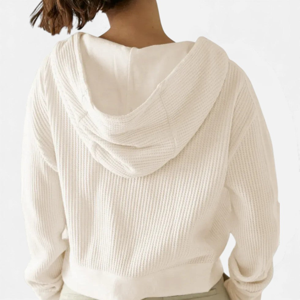 Dame vaffelstrikket hættetrøje