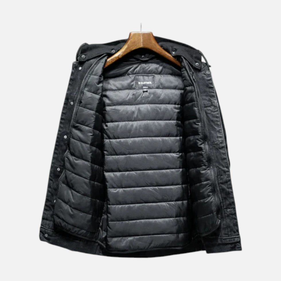 Denimjakke med hætte og aftagelig vest