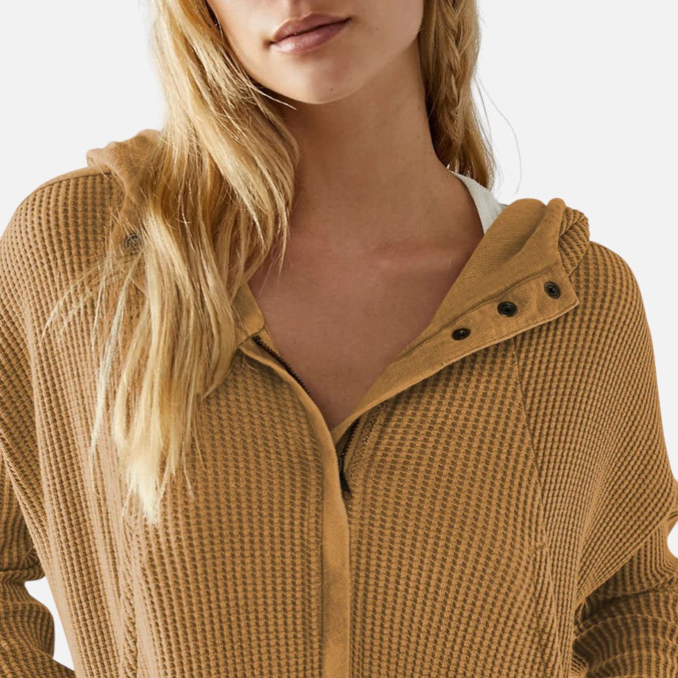 Dame vaffelstrikket hættetrøje