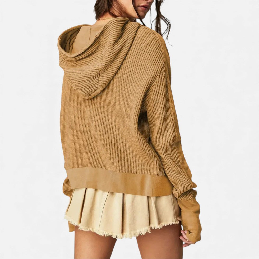 Dame vaffelstrikket hættetrøje