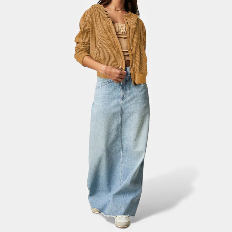 Dame vaffelstrikket hættetrøje