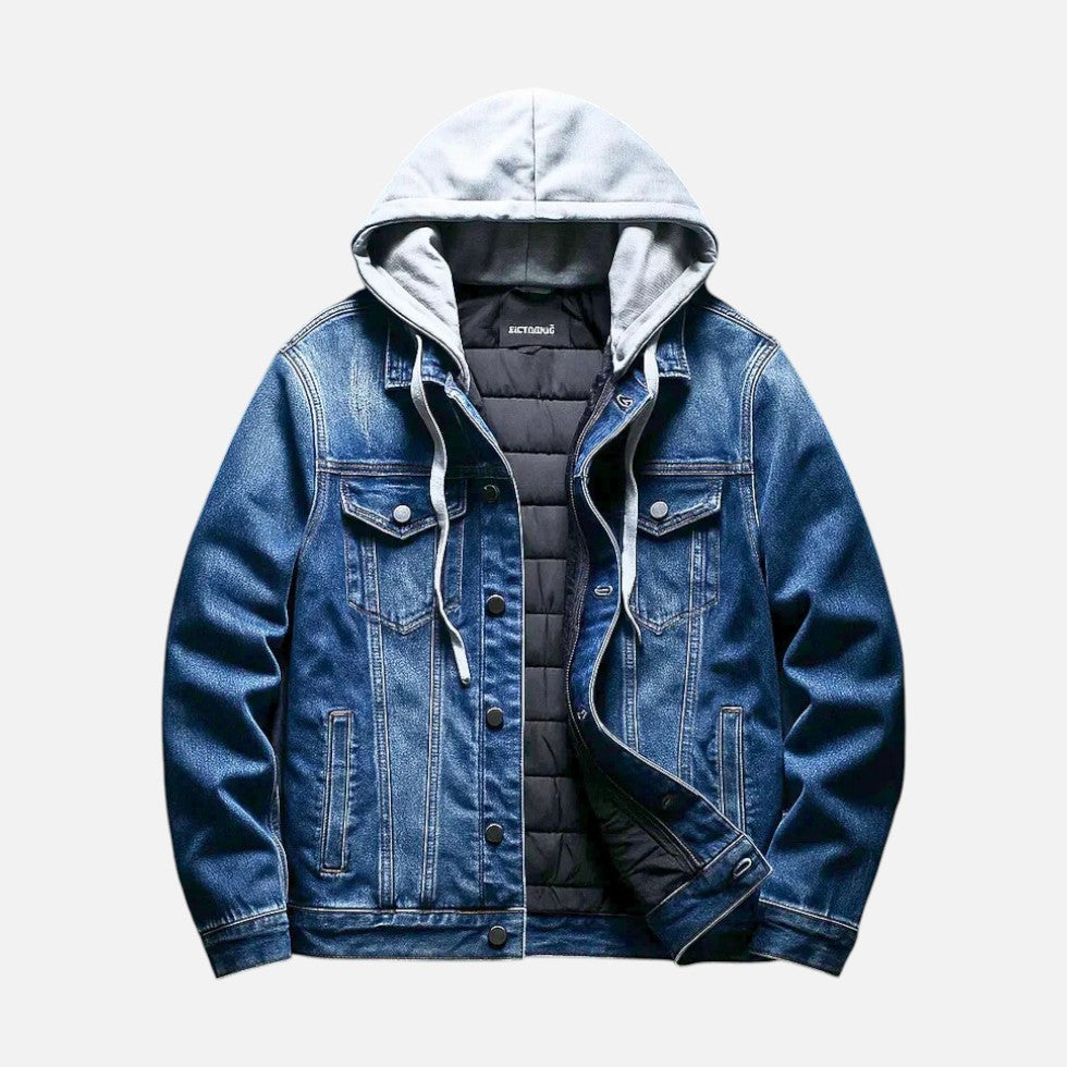 Denimjakke med hætte og aftagelig vest