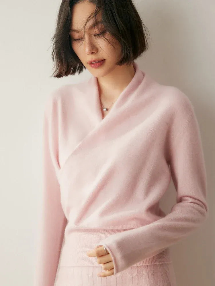 Cashmere wrap sweater med V-hals
