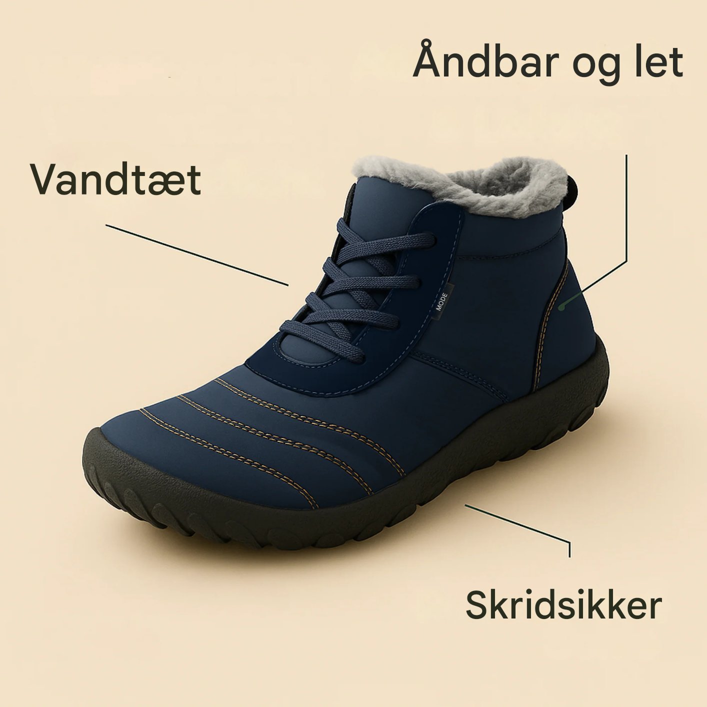 VarmNord – Barfuß vinterstøvler | vandtætte fleece-forede | skridsikre & bred tåboks | sund holdning om vinteren