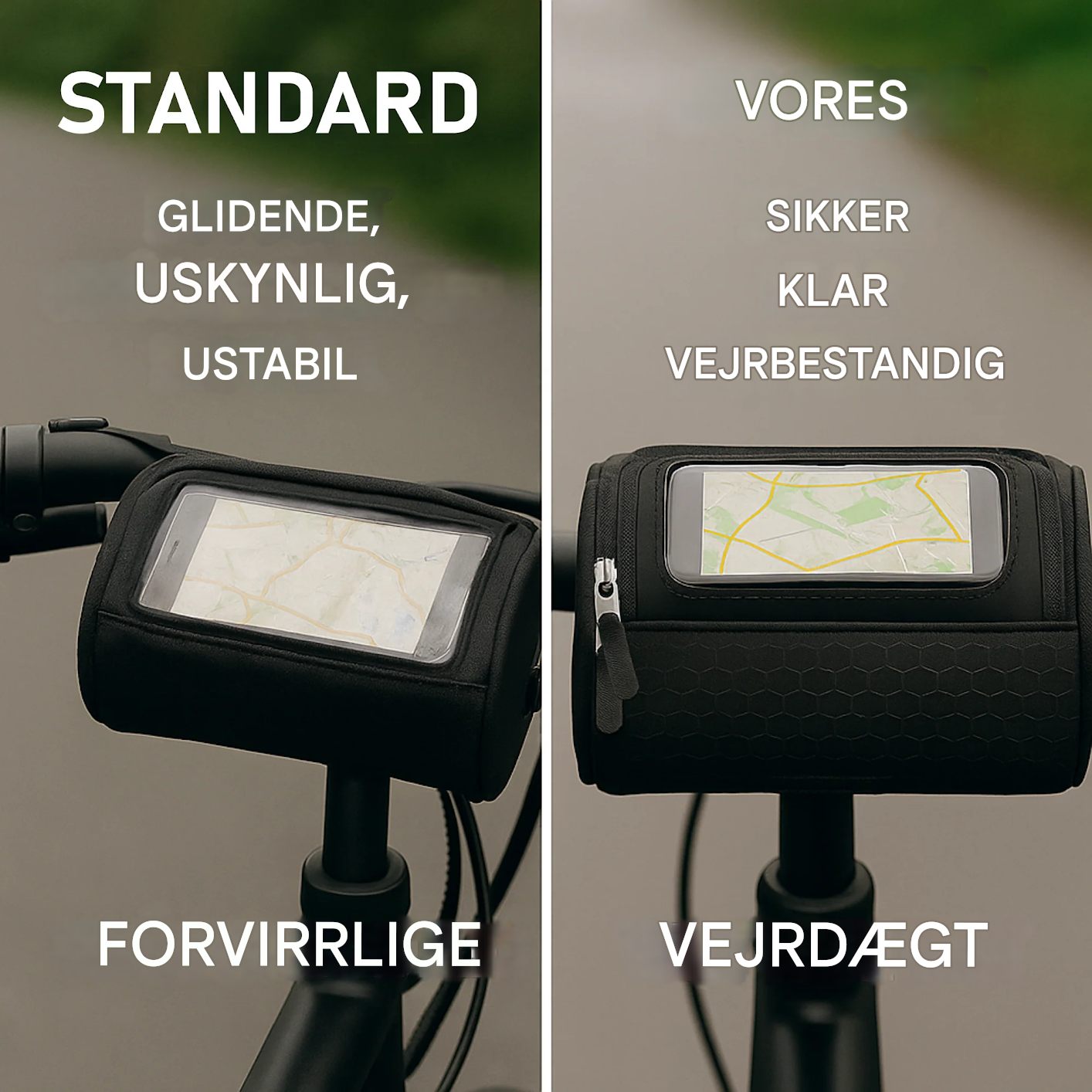 VarmNord – cykeltaske med lomme til mobil | Vandtæt touchscreen-nylon | Styre- & skuldertaske til pendlere & E-bike brugere