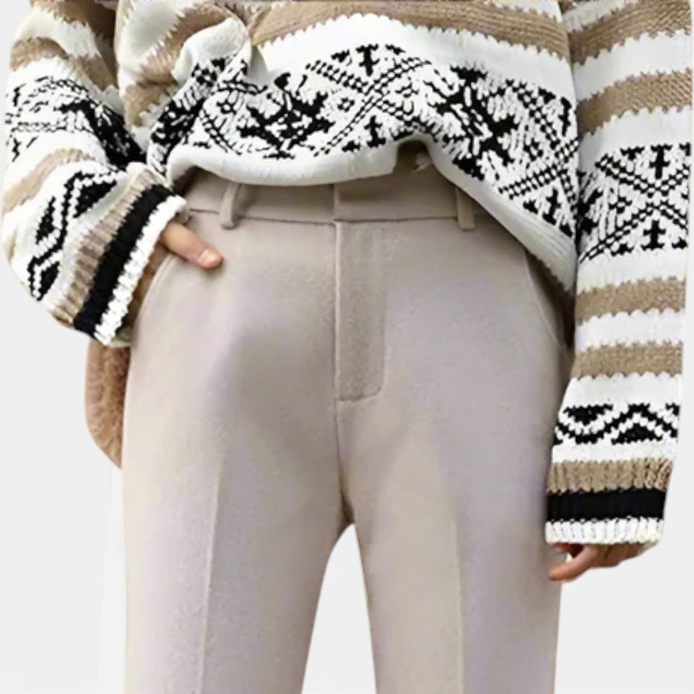 Dame stofbukser med hørmønster