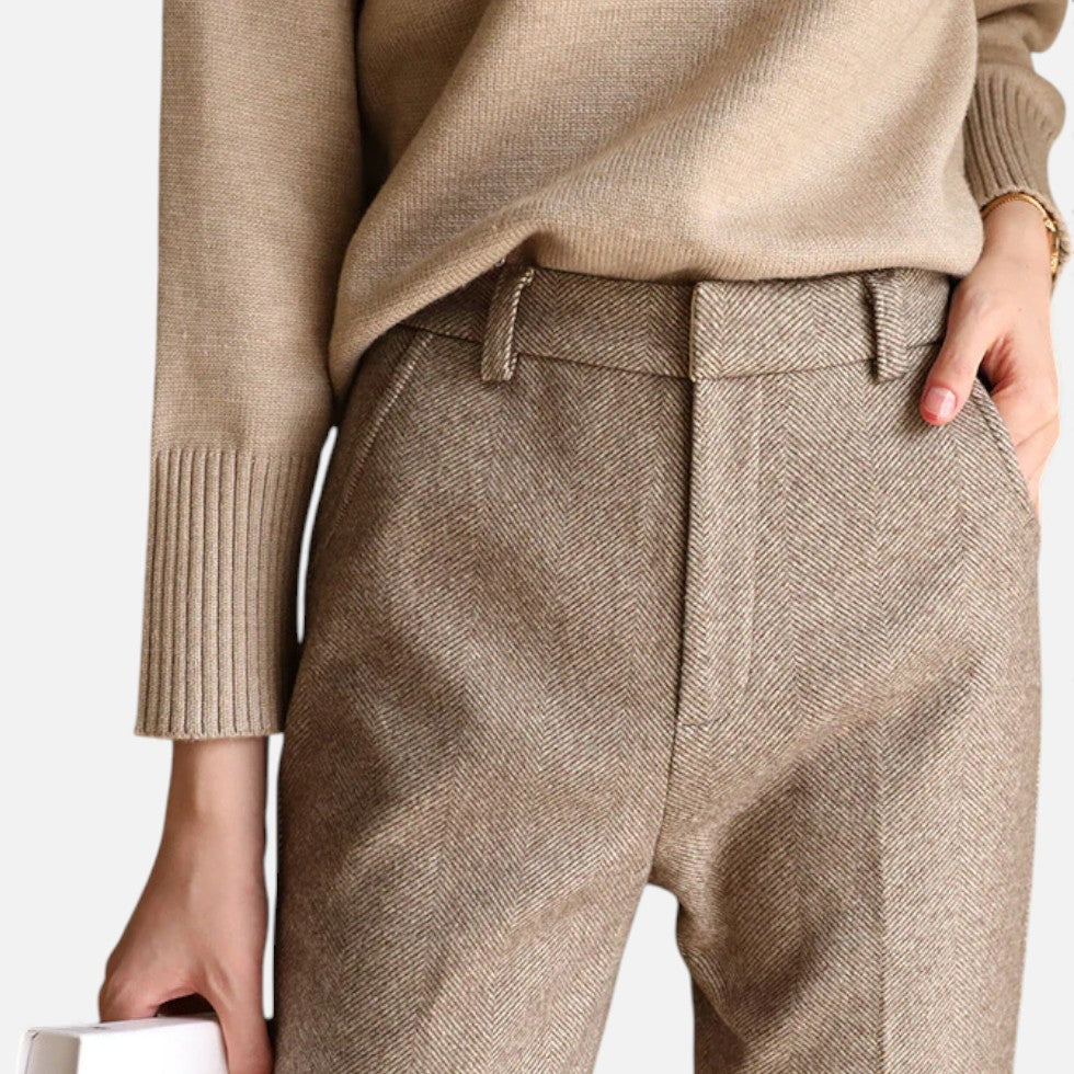 Dame stofbukser med hørmønster