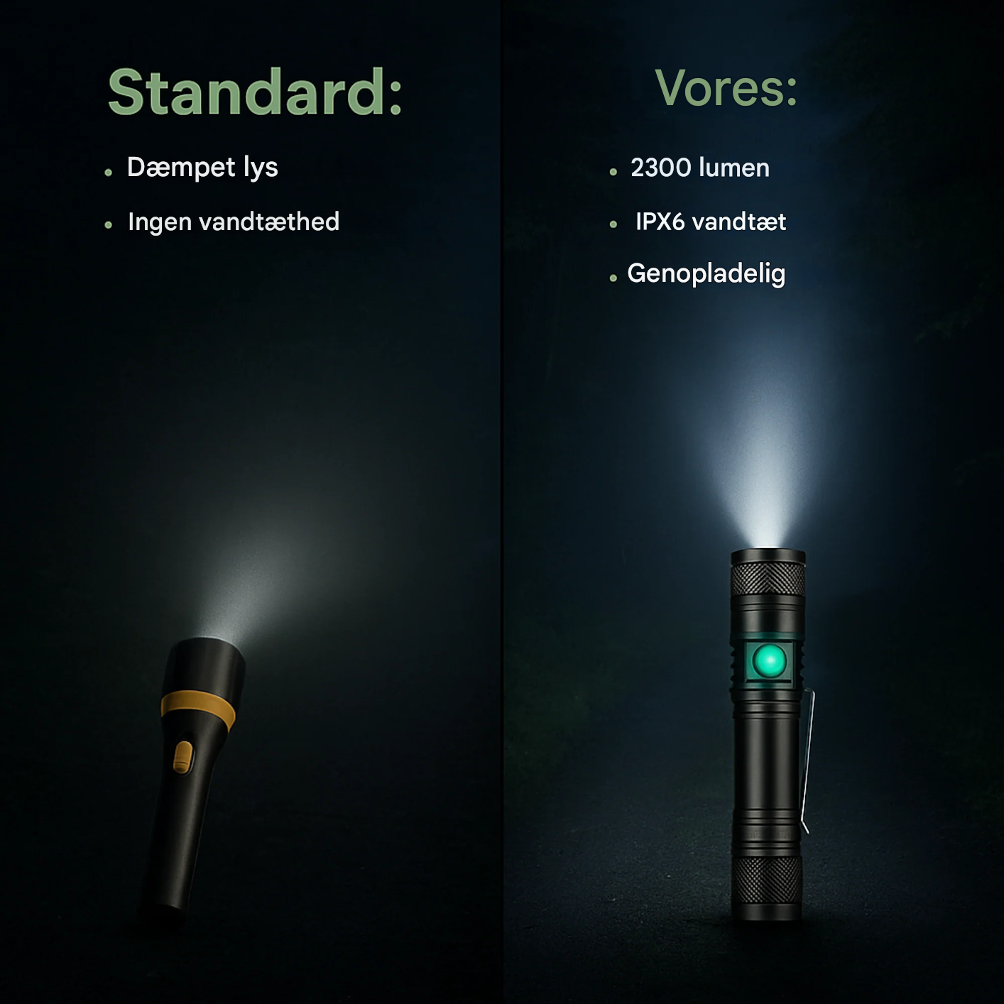 VarmNord – LED lommelygte Outdoor | USB genopladelig IPX6 vandtæt | Kompakt & let til vandreture & camping