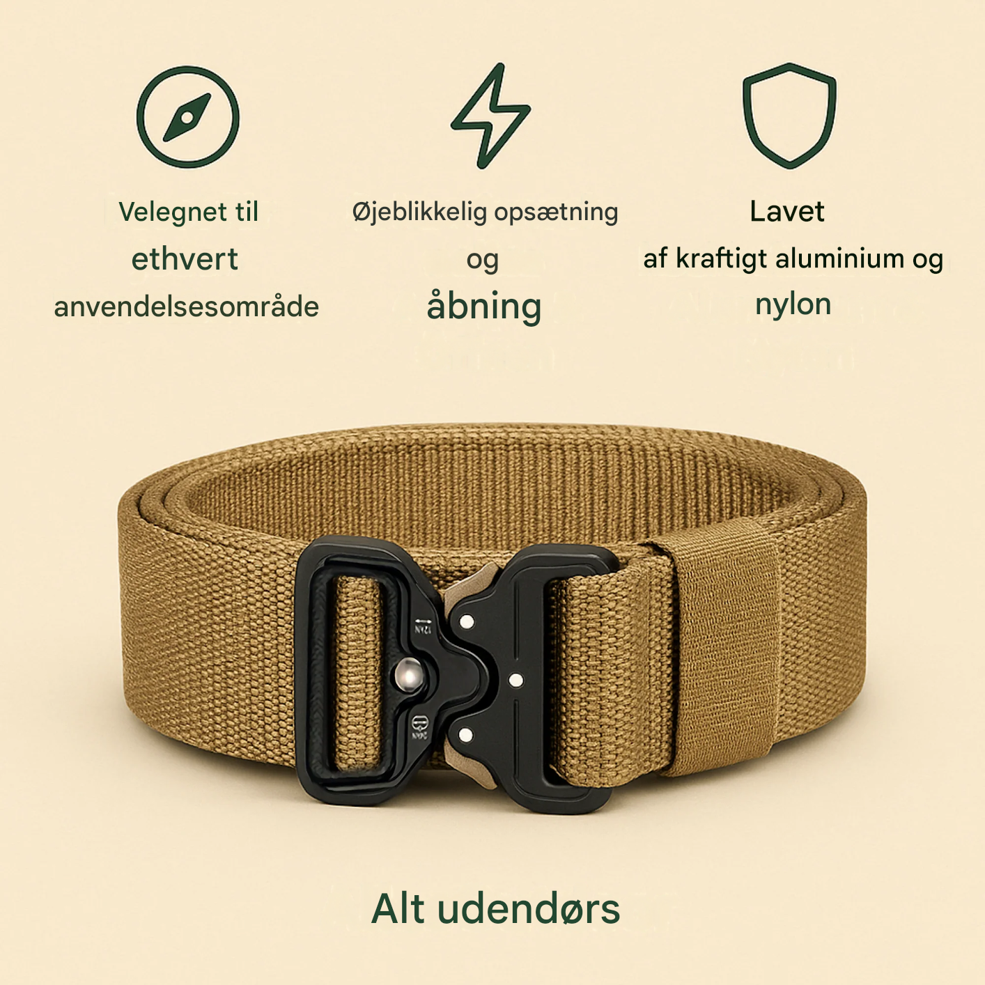 VarmNord – Taktisk bælte med hurtiglukning | Trinfri justerbar, rivfast & robust | Outdoor vandring militær brug