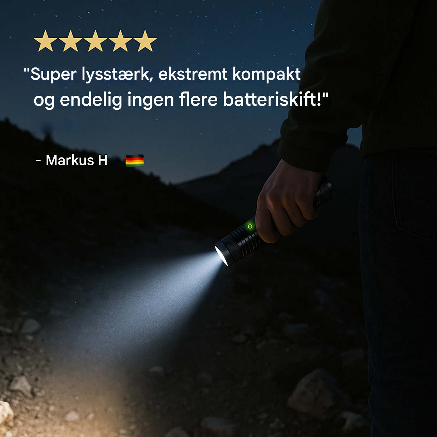 VarmNord – LED lommelygte Outdoor | USB genopladelig IPX6 vandtæt | Kompakt & let til vandreture & camping