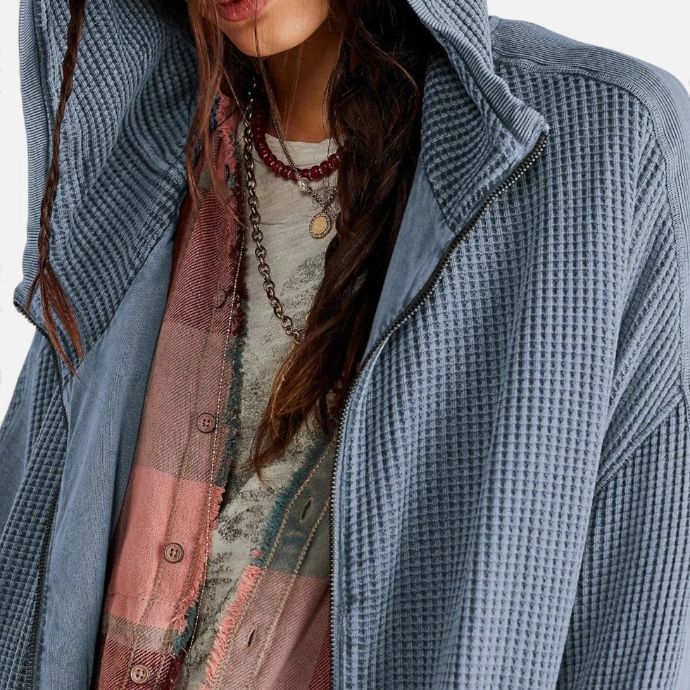 Dame vaffelstrikket hættetrøje