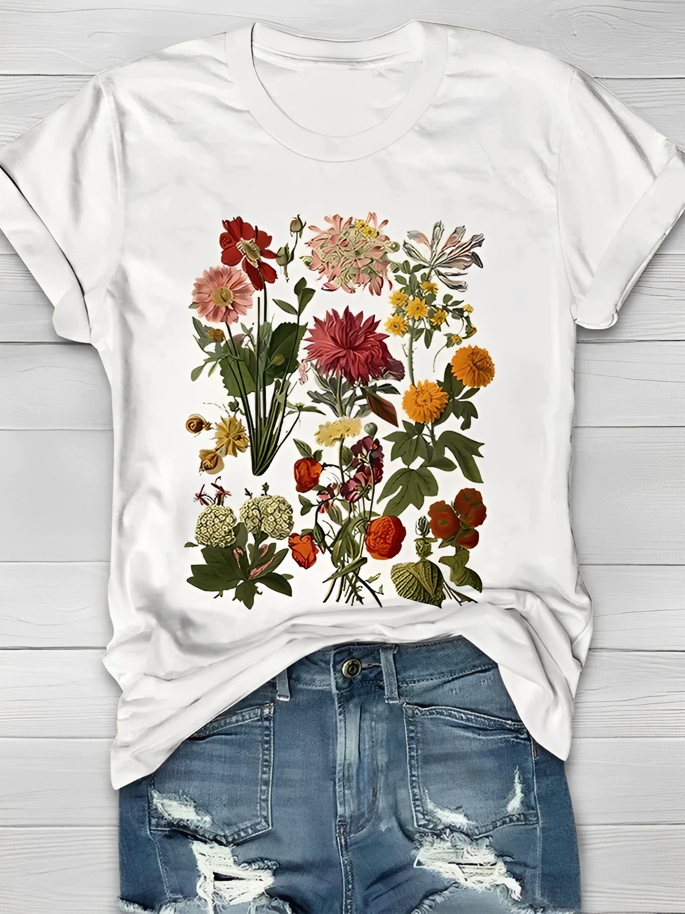 Floralis - Trendigt T-shirt med Blommig Design för Kvinnor