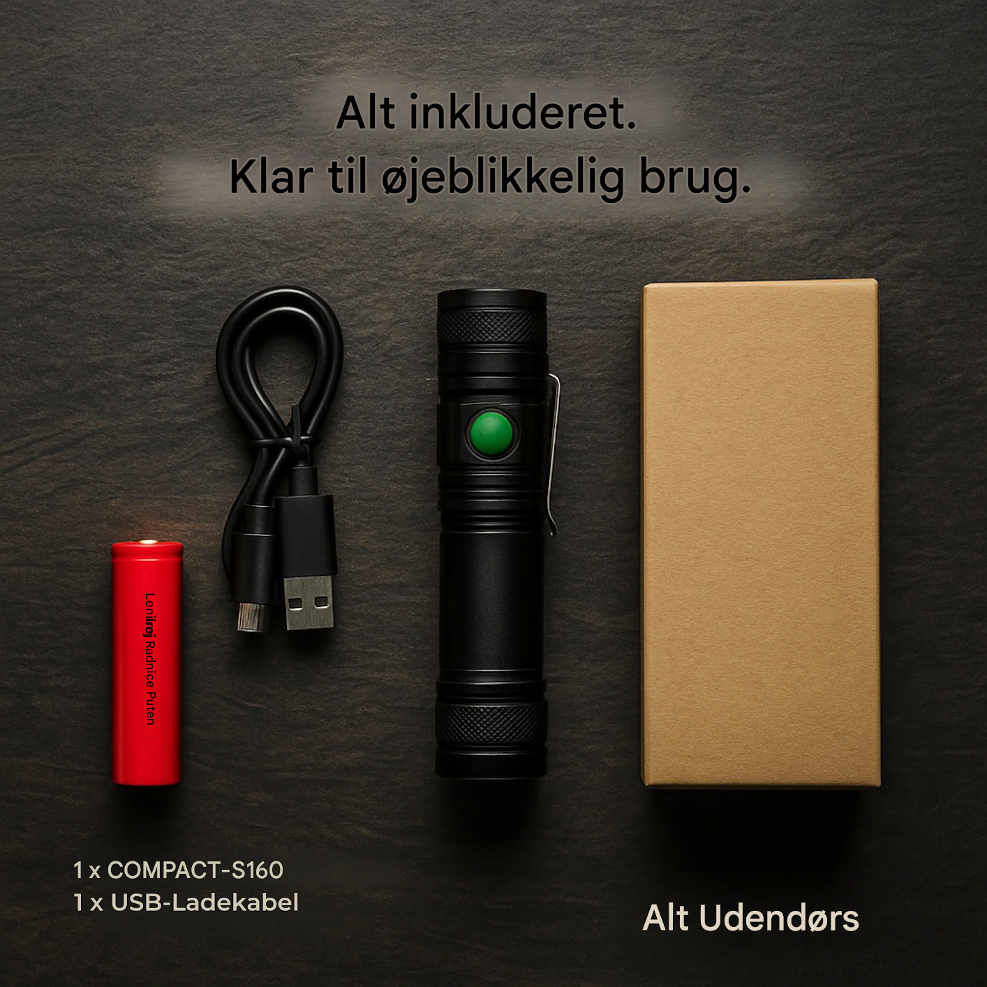 VarmNord – LED lommelygte Outdoor | USB genopladelig IPX6 vandtæt | Kompakt & let til vandreture & camping