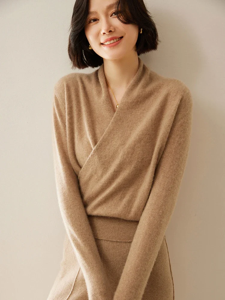 Cashmere wrap sweater med V-hals