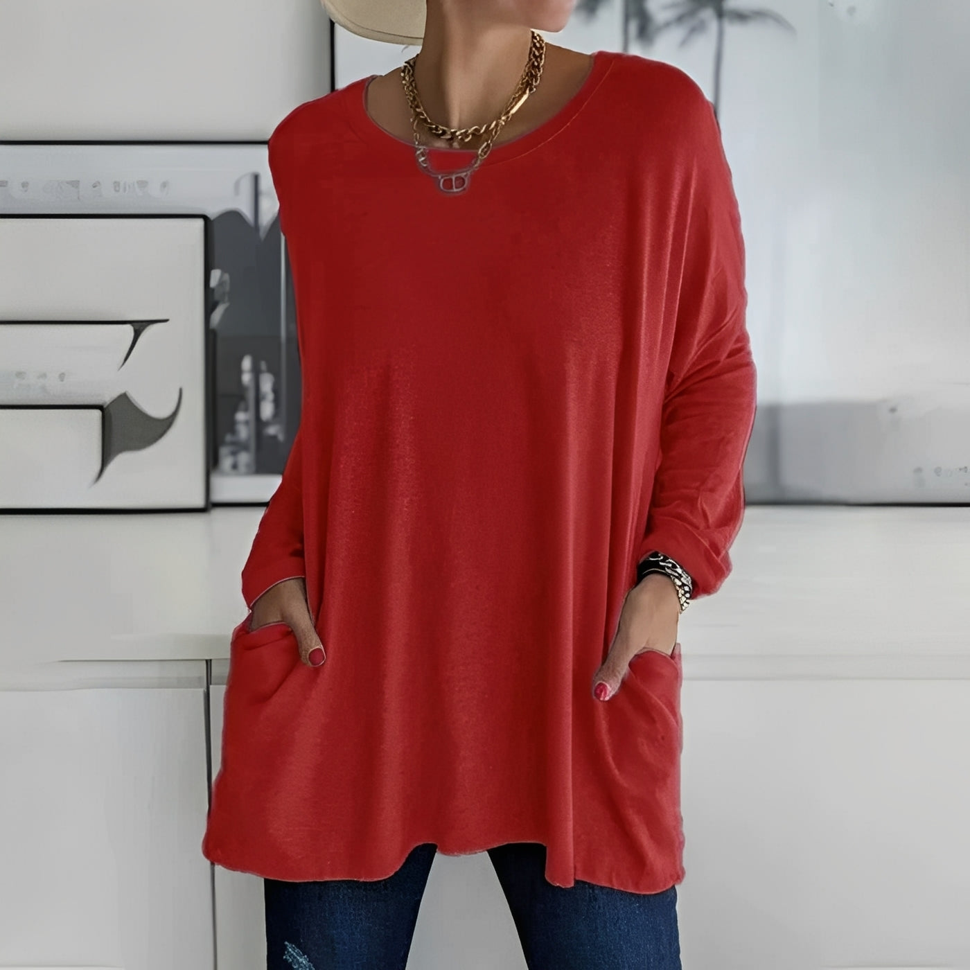 Stella - Trendigt Långärmat Skjorta med Fickor