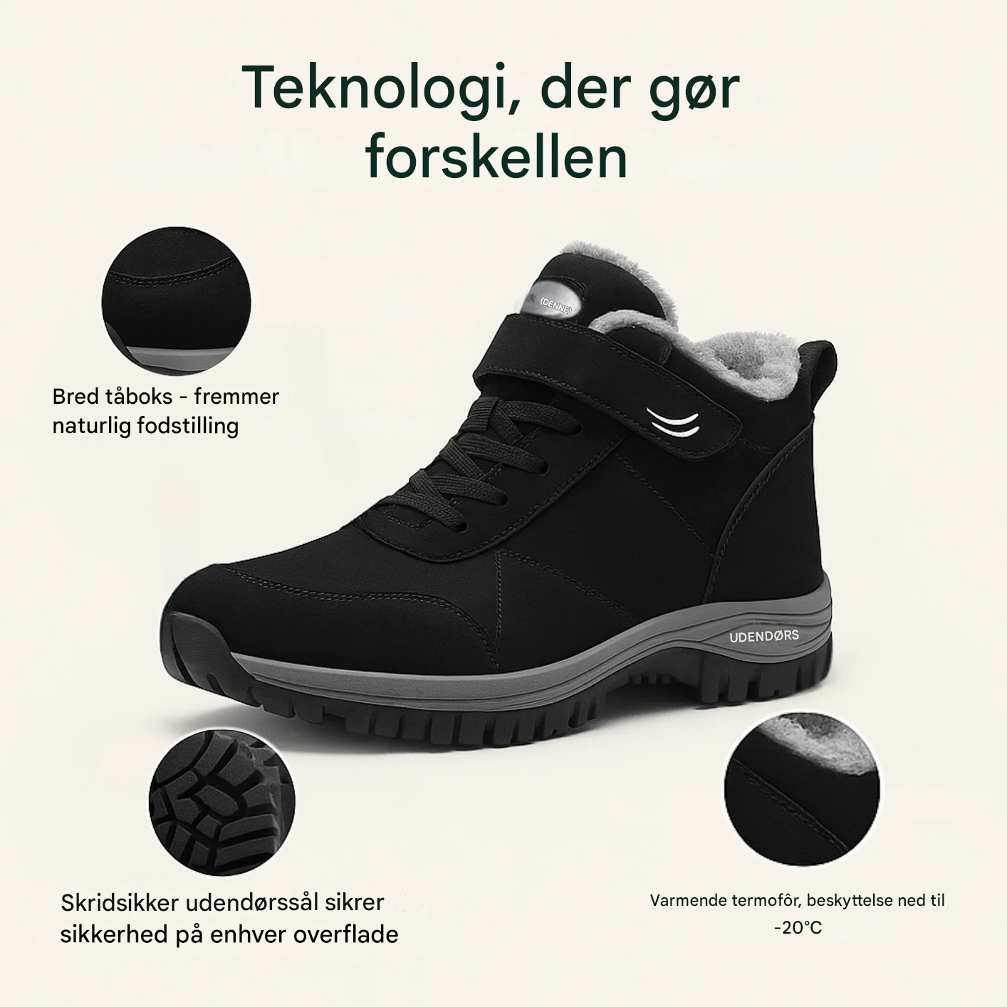 VarmNord – Orthopædisk Vinterstøvle Dame & Herre | Skridsikker Foret Velcro | Hverdag & Udendørs Komfort